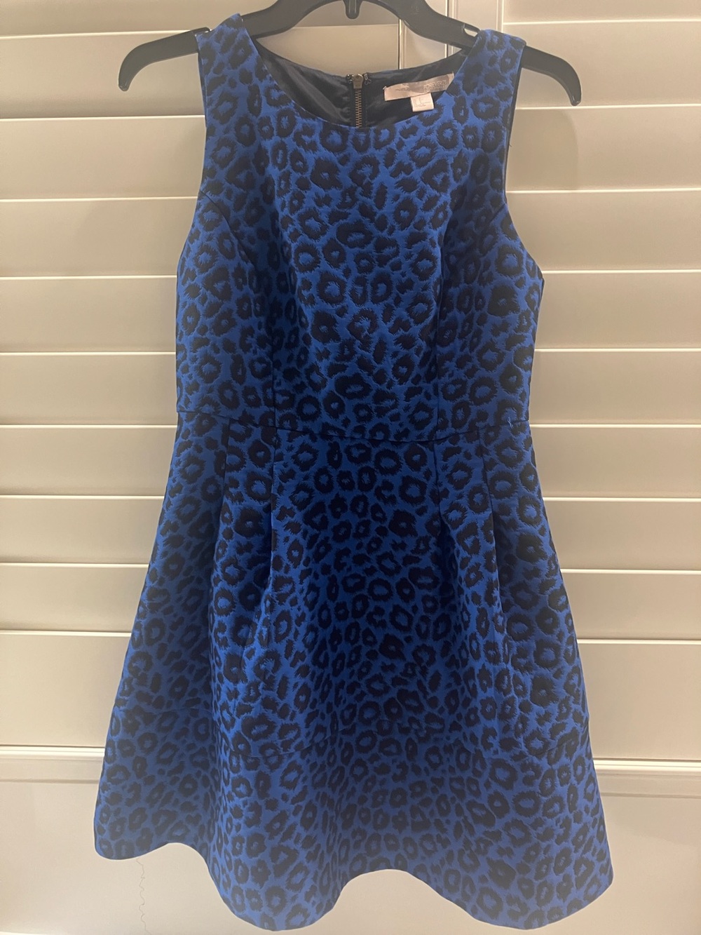 Forever 21 Royal Blue and Black Leopard Fit & Flare Dress